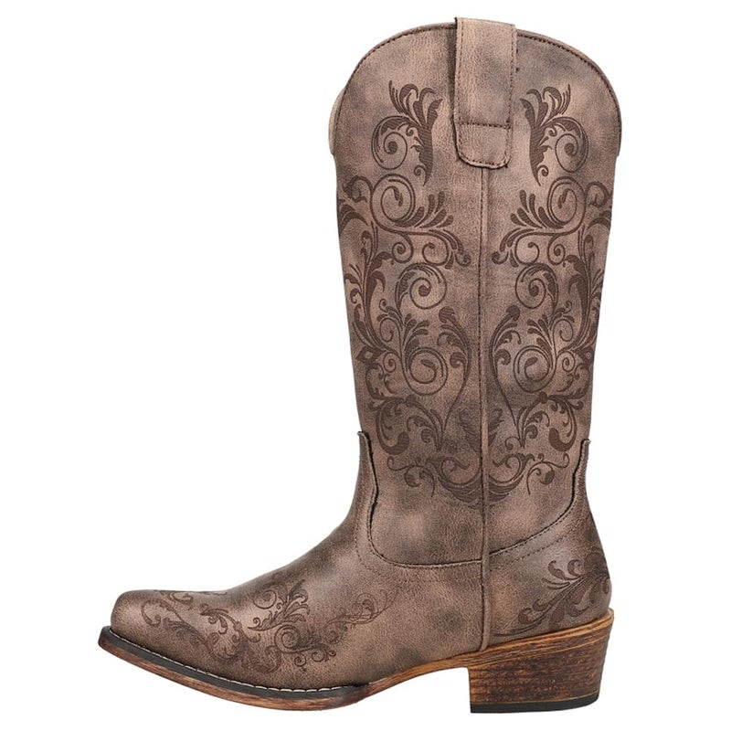 ROPER Womens Tall Stuff Embroidery Snip Toe Casual Boots Mid Calf Low Heel 1-2" - Brown - Size 9 B - Image 3